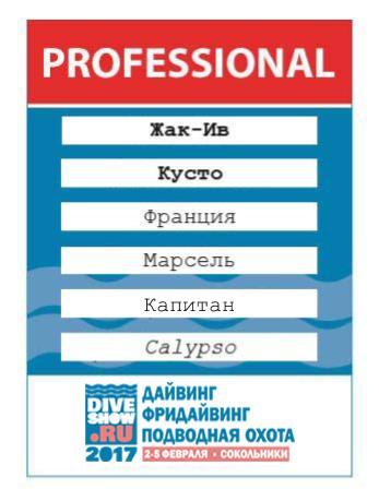Бейдж PROFESSIONAL - Moscow Dive Show 2017
